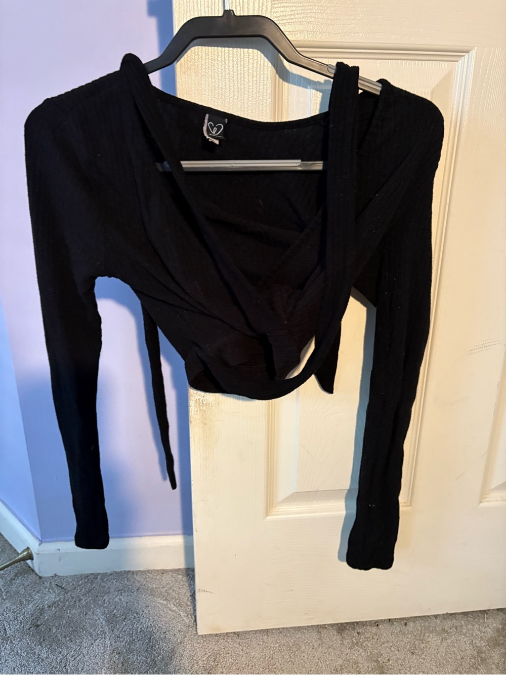 Black Wrap-Style Long Sleeve Top